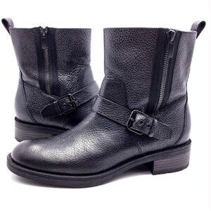 Nine West Black Moto Style Pebbled Leather Ankle Boots - Size 7